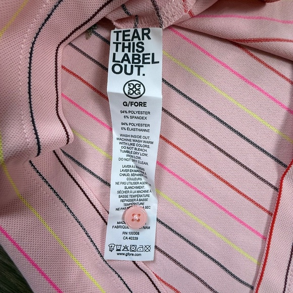 G/Fore Multi Stripe Tech Pique Men's Polo Amour Pink Sz L Golf Business Casual - Picture 9 of 10